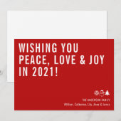 Minimal Wishing You Peace Love Joy 2021 Nieuwjaar Feestdagenkaart (Voorkant / Achterkant)