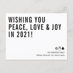 Minimal Wishing You Peace Love Joy 2021 Nieuwjaar Feestdagenkaart