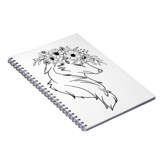 Minimal wolf Line Drawing with Flowers Notitieboek (Rechterzijde)