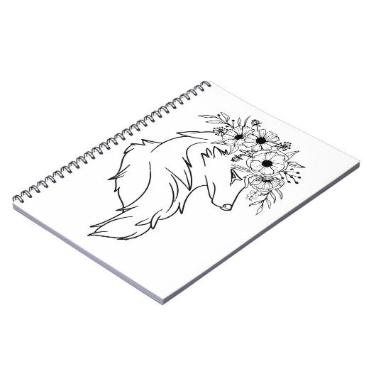 Minimal wolf Line Drawing with Flowers Notitieboek (Linkerzijde)