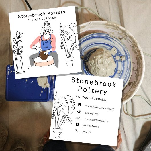 Minimal Woman Illustration Pottery Wheel | Square  Vierkante Visitekaartje
