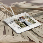 Minimal Woodgrain Wedding Her Vows Couples Photos Metalen Ornament