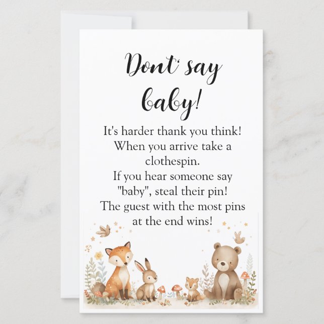 Minimal Woodland Animals Baby Shower Game (Voorkant)