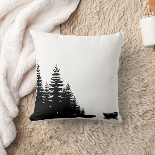 Minimal Woodland Black and White Pine Tree  Kussen (Deken)