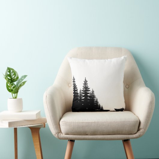 Minimal Woodland Black and White Pine Tree Kussen (Stoel)