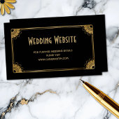 Minimal Zwart Goud Art Deco Floral Wedding Website Informatiekaartje