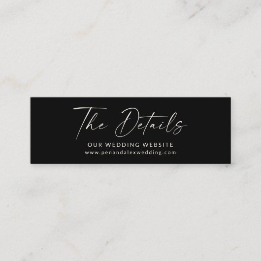 Minimal Zwart Modern Script Wedding Website Kaart Mini Visitekaartje (Voorkant)
