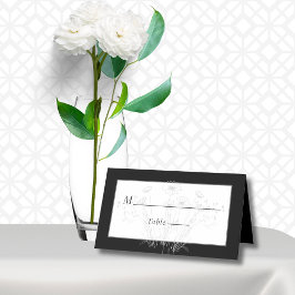 Minimal Zwart Wit Grijs Wildflower Wedding Plaatskaartje