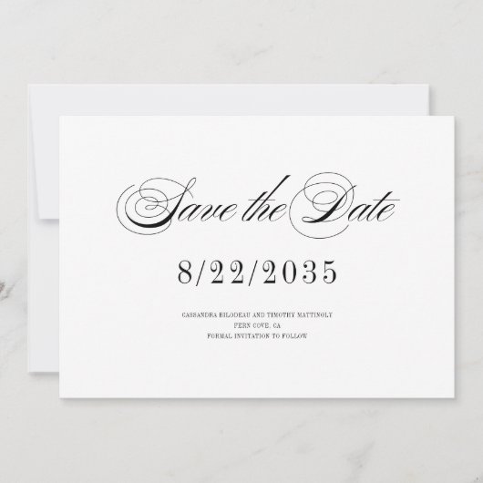 Minimal Zwart Wit Leuk Romantisch Script Trouwen Save The Date (Voorkant)