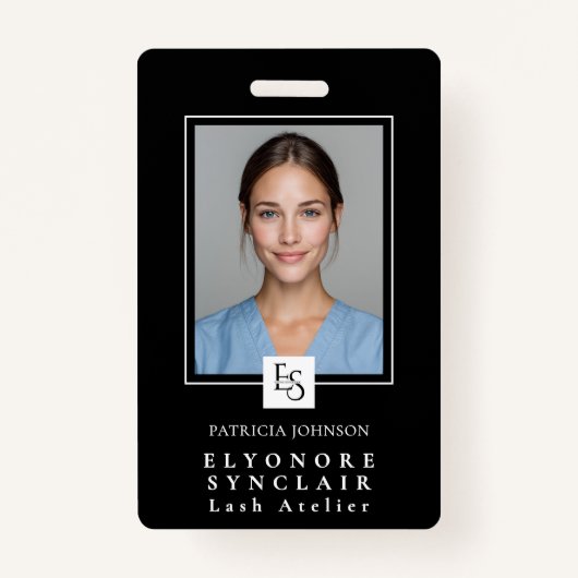 MinimalBlack White Script Lash Photo Logo Badge (Voorkant)
