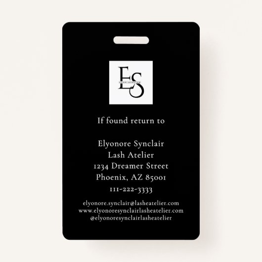 MinimalBlack White Script Lash Photo Logo Badge (Achterkant)