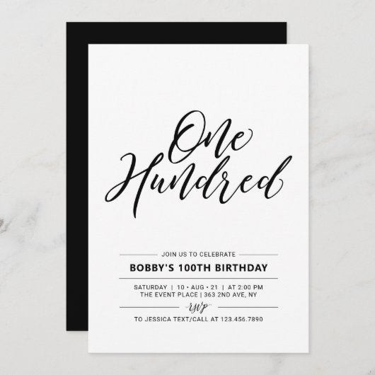 Minimale 100e verjaardag van de zwarte & witte hon kaart (Voorkant / Achterkant)