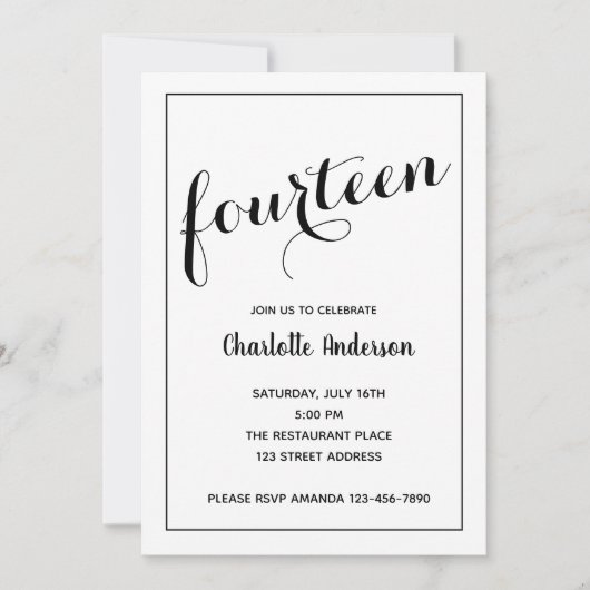 Minimale 14e verjaardag zwart-wit kaart (Voorkant)