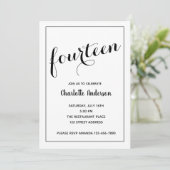 Minimale 14e verjaardag zwart-wit kaart (Staand voorkant)