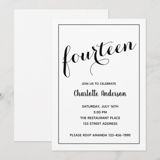 Minimale 14e verjaardag zwart-wit kaart (Voorkant / Achterkant)