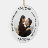 Minimale 1e kerst als meneer en mevrouw Foto Keramisch Ornament (Rechts)