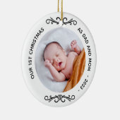 Minimale 1e kerst als papa mama Foto Keramisch Ornament (Rechts)