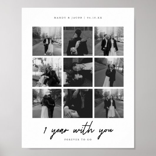 Minimale 1e trouwdag bruiloft 9 foto collage poster (Voorkant)