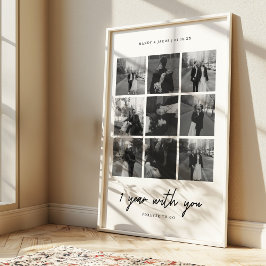 Minimale 1e trouwdag-herinnering 9-foto-collage poster