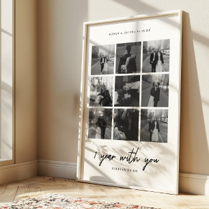 Minimale 1e trouwdag Huwelijk 9 foto collage Poster