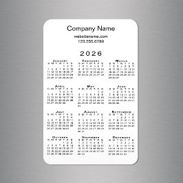 Minimale 2026 Kalender Bedrijfsnaam Info op Wit Magneet