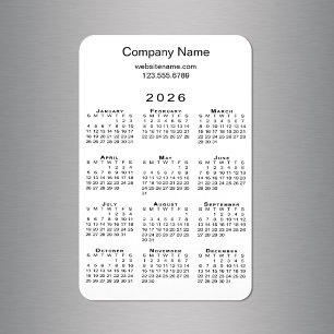 Minimale 2026 Kalender Bedrijfsnaam Info op Wit Magneet