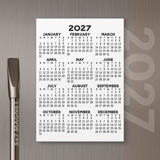 Minimale 2027-agenda - Overzicht gehele jaar Zwart Magnetische Uitnodiging