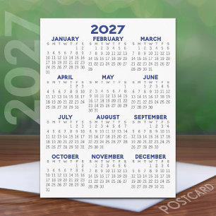 Minimale 2027 Agenda - Overzicht heel jaar Grijs B Briefkaart