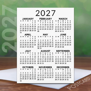 Minimale 2027 Agenda - Overzicht Hele Jaar Zwart W Briefkaart
