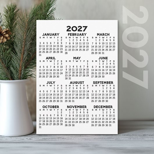 Minimale 2027 Agenda - Overzicht Hele Jaar Zwart W Programmakaart