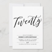 Minimale 20e verjaardag zwart-wit 20 kaart (Voorkant)