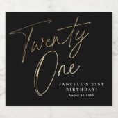 Minimale 21e verjaardag zwart Script Gold Sparkling Wijnetiket (Enkel label)