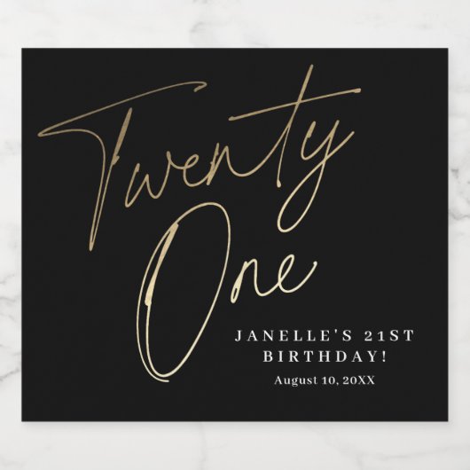 Minimale 21e verjaardag zwart Script Gold Sparkling Wijnetiket (Enkel label)