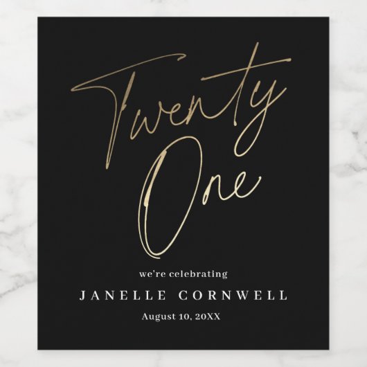 Minimale 21e verjaardag zwarte 21e Manuscript Wijn Etiket (Enkel label)