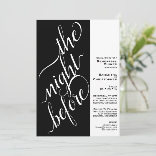 Minimale 2-deel bruiloft repetitie diner zwart kaart (Staand voorkant)