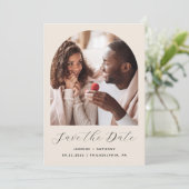 Minimale 2-Foto Boho Boog Beige Save The Date (Staand voorkant)