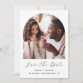Minimale 2-Foto Boho Boog Zwart en Wit Save The Date (Voorkant)