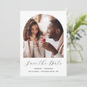 Minimale 2-Foto Boho Boog Zwart en Wit Save The Date (Staand voorkant)