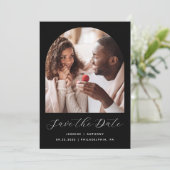 Minimale 2-Foto Boho Boog Zwart Save The Date (Staand voorkant)