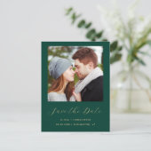 Minimale 2-foto Emerald Green Gold Save the Date Aankondigingskaart (Staand voorkant)