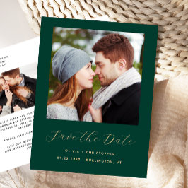 Minimale 2-foto Emerald Green Gold Save the Date Aankondigingskaart