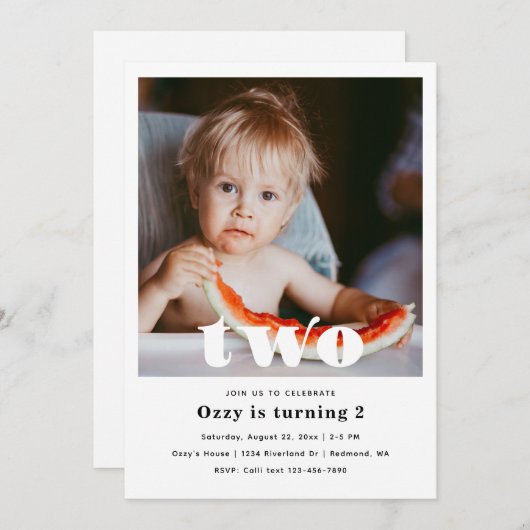 Minimale 2e verjaardag uitnodiging | 2e verjaardag (Voorkant / Achterkant)