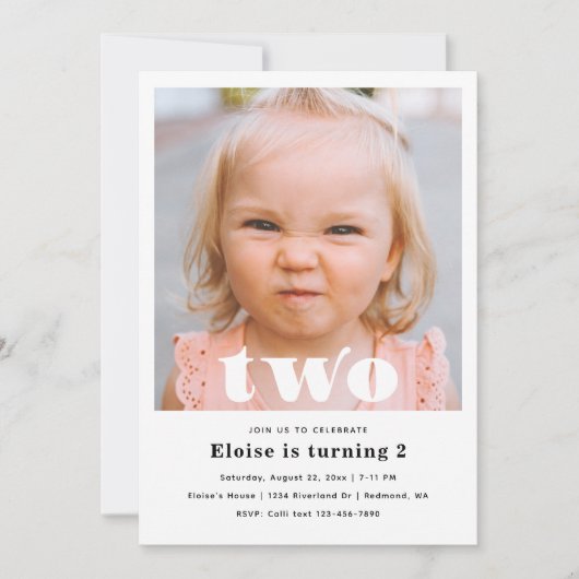 Minimale 2e verjaardag uitnodiging | 2e verjaardag (Voorkant)