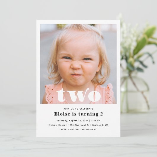 Minimale 2e verjaardag uitnodiging | 2e verjaardag (Staand voorkant)