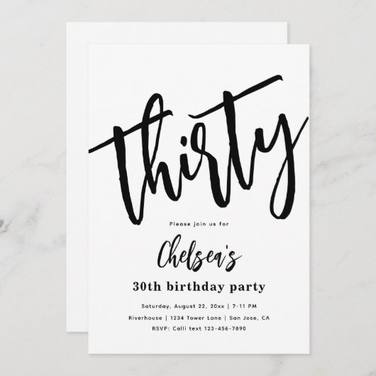 Minimale 30e verjaardag Uitnodigingen | 30e (Voorkant / Achterkant)