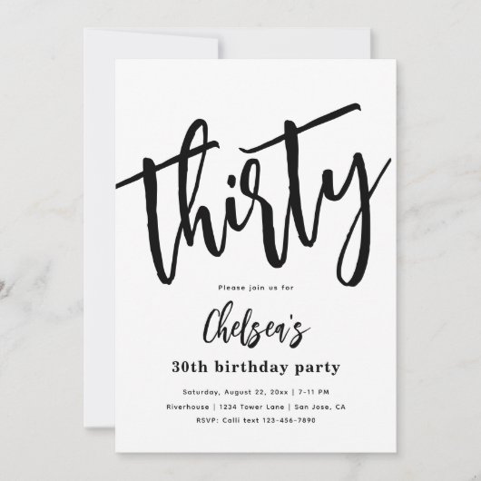 Minimale 30e verjaardag Uitnodigingen | 30e (Voorkant)