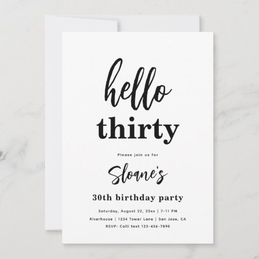 Minimale 30e verjaardag Uitnodigingen | 30e (Voorkant)