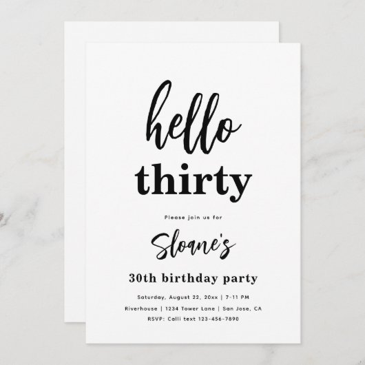 Minimale 30e verjaardag Uitnodigingen | 30e (Voorkant / Achterkant)
