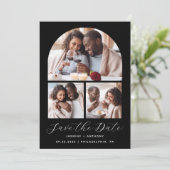 Minimale 3-foto Collage Arch Zwart en Wit Save The Date (Staand voorkant)