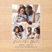 Minimale 3-foto collage bruiloft Save the Date Acryl Uitnodigingen (Voorkant)